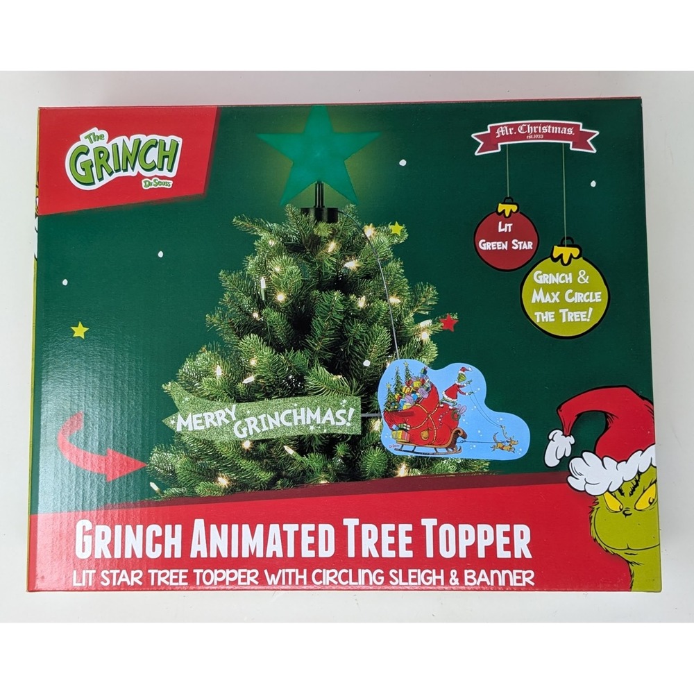 Grinch Sleigh Animated Christmas Tree Topper by Mr. Christmas - new